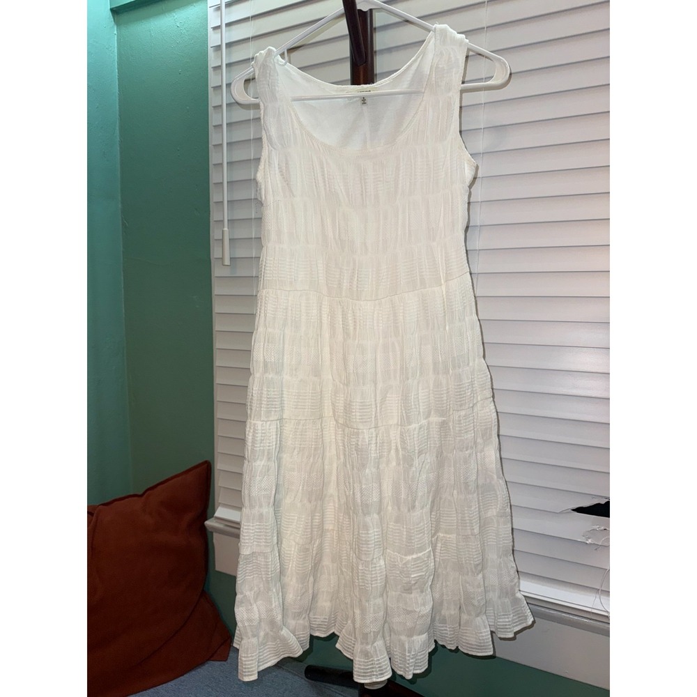 Max Studio Womens S White Tiered Midi Dress Cotton Stretch Sleeveless Lined